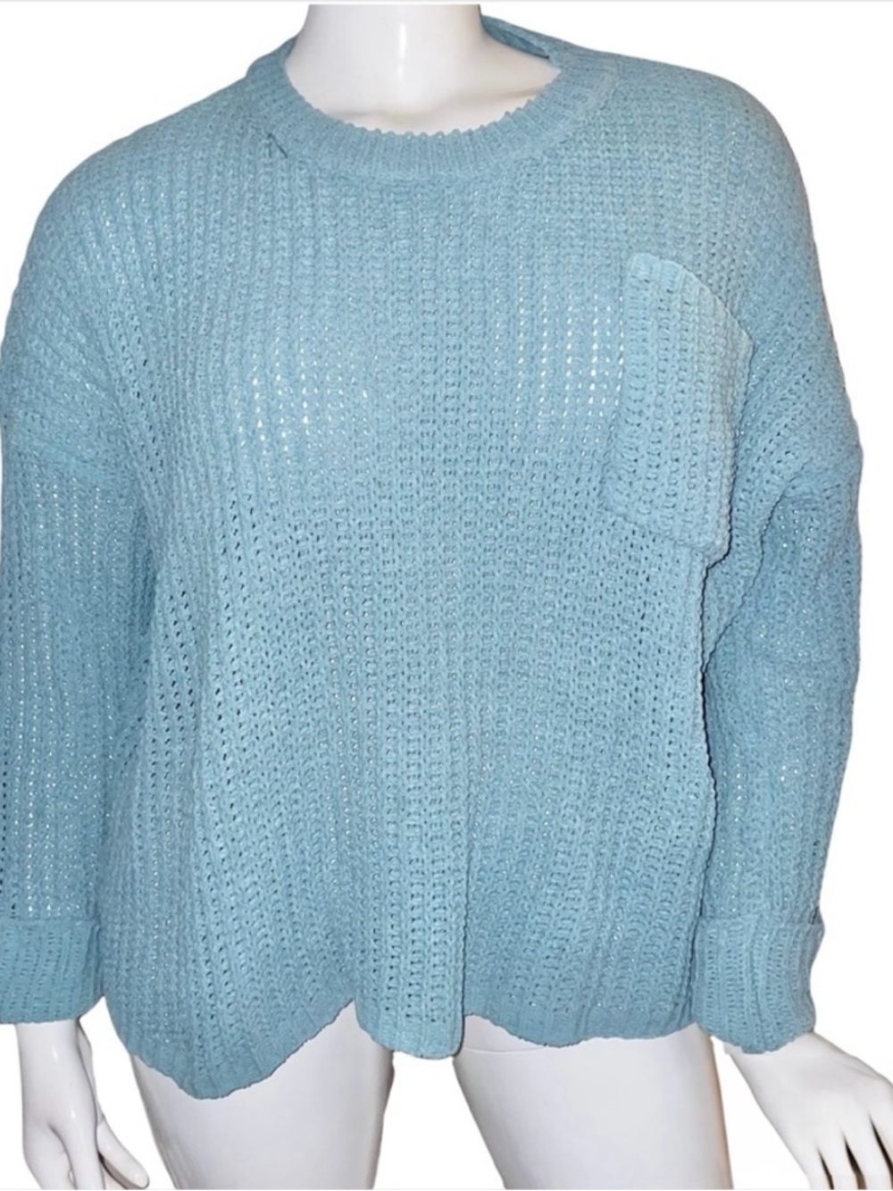 Aaron & Amber aqua chunky chenille oversized sweater